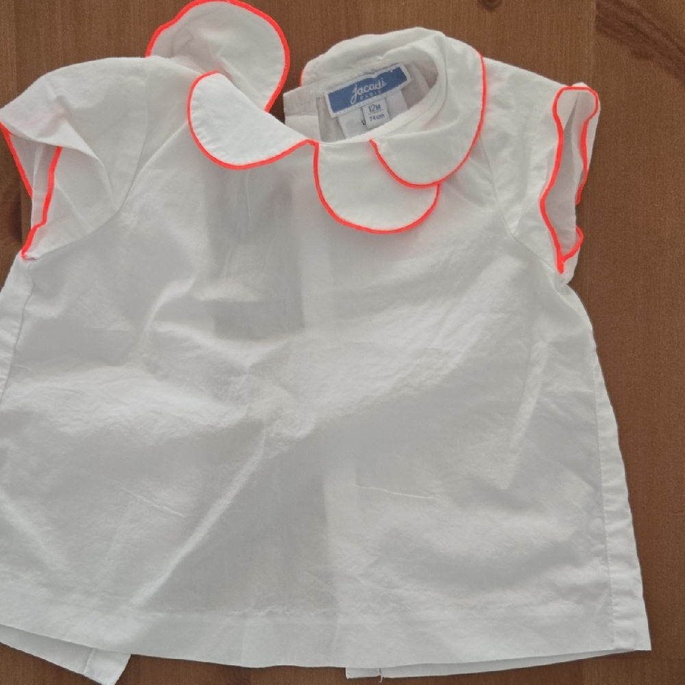 Jacadi White Blouse with Neon Orange Accents